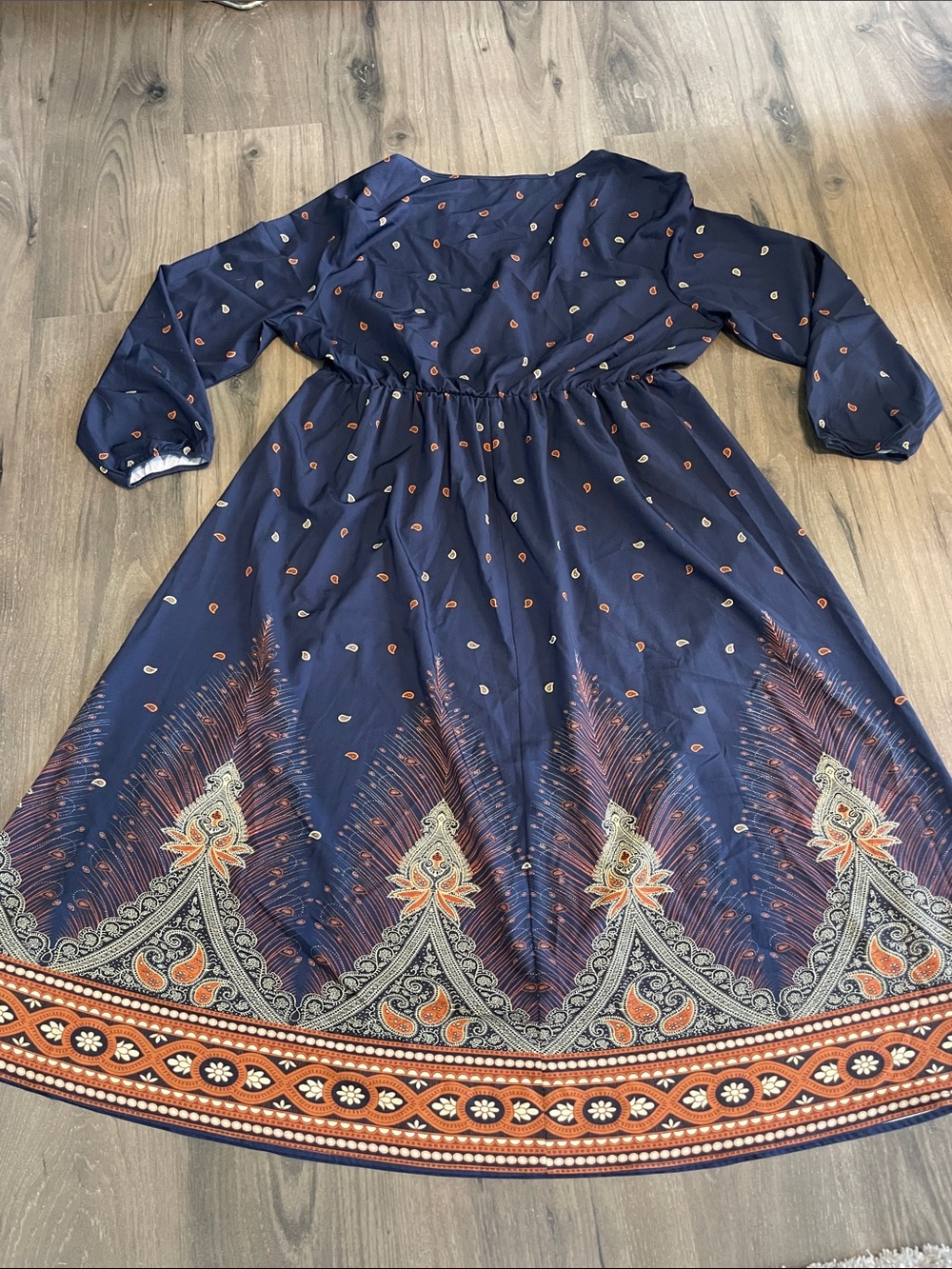Bloomchic Navy Long-Sleeve Border-Print Midi Dress, Size 14-16 - Picture 4 of 4